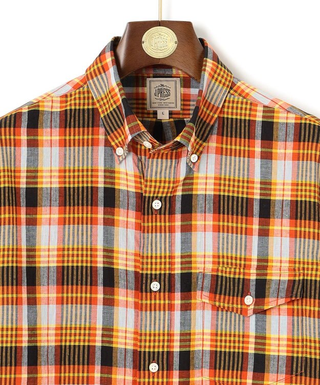 J.PRESS MEN インドマドラスチェックシャツ ライトオレンジ系3