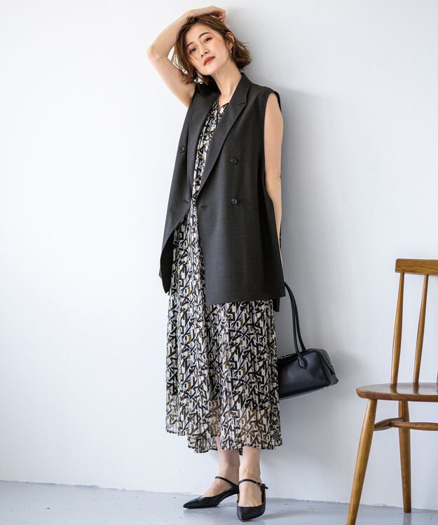 23区 L 【洗える】Ratti アブストラクトプリント ワンピース ブラックプリント