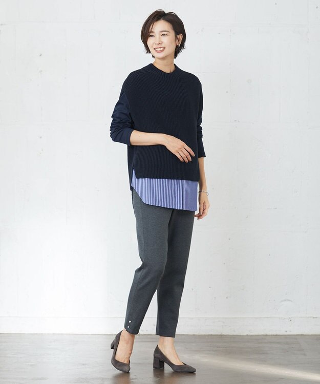 J.PRESS LADIES 【接触冷感・UVケア】レイヤードジャージー カットソー ネイビー系1