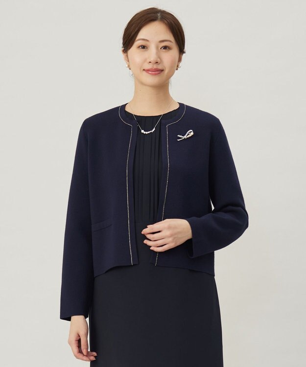 J.PRESS LADIES 【洗える】DECOR ニット ジャケット ネイビー系