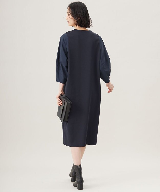 自由区 【洗える】パールディティールニット ワンピース ネイビー