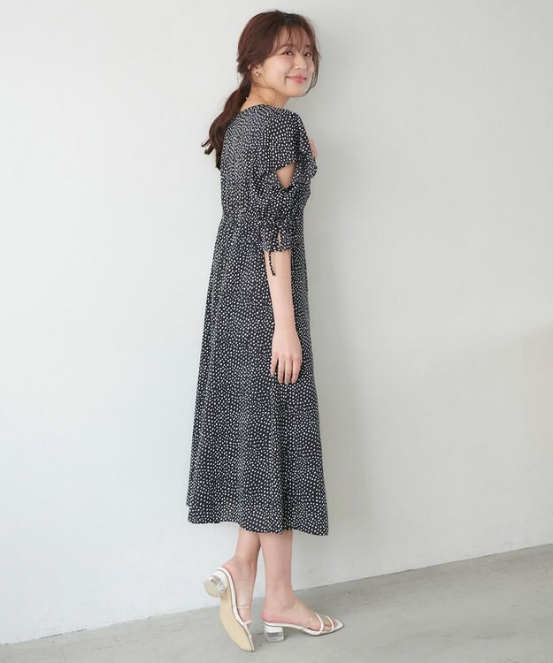 Feroux 【洗える】ショルダーオープンドット ワンピース ブラック系5