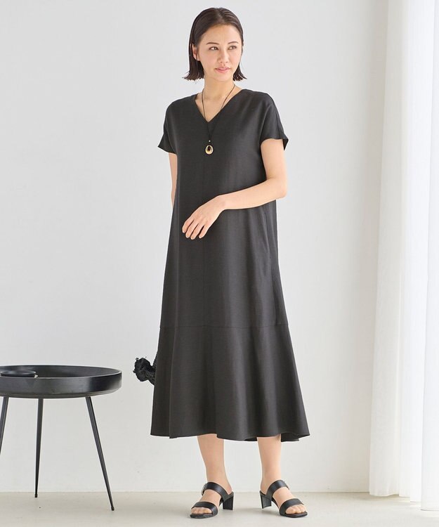 自由区 【XSサイズ~/洗える】キュプラリネンシャンタン ワンピース グレー系