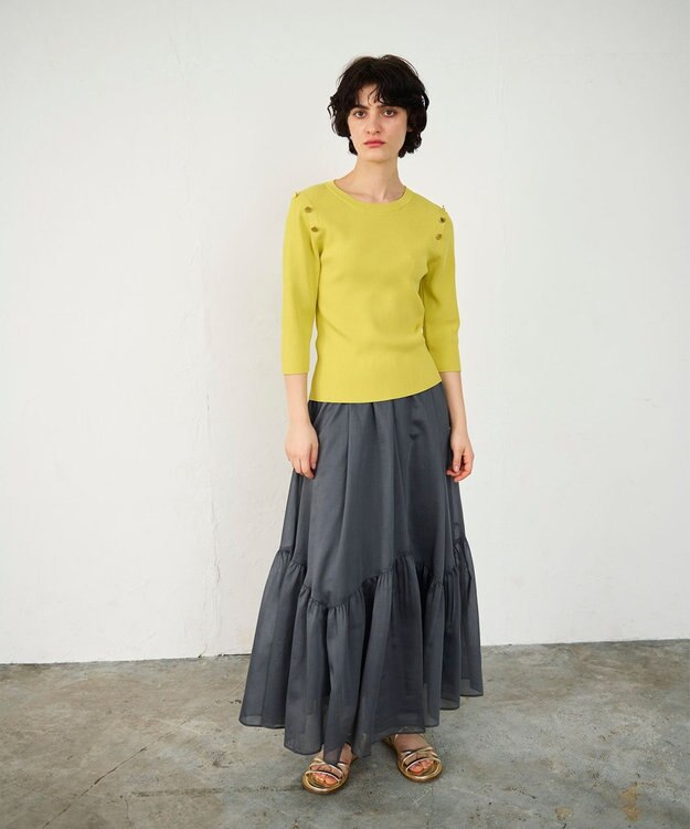 GRACE CONTINENTAL メタル釦リブニットトップ イエロー