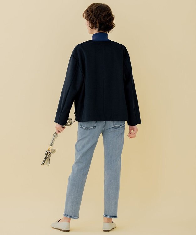 自由区 【WEB限定】ブラッシュドビーバー ショート丈ノーカラーコート ネイビー系