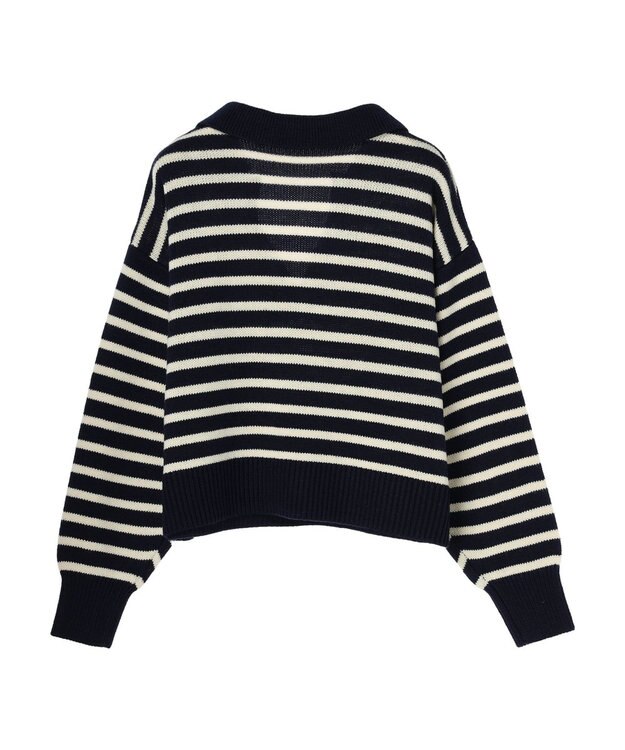 Green Parks キーネックボーダープルオーバー Navy