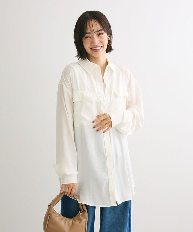 Green Parks ・ＳＵＧＡＲ　ＳＰＯＯＮ　サテンオーバーシャツチュニック Off White