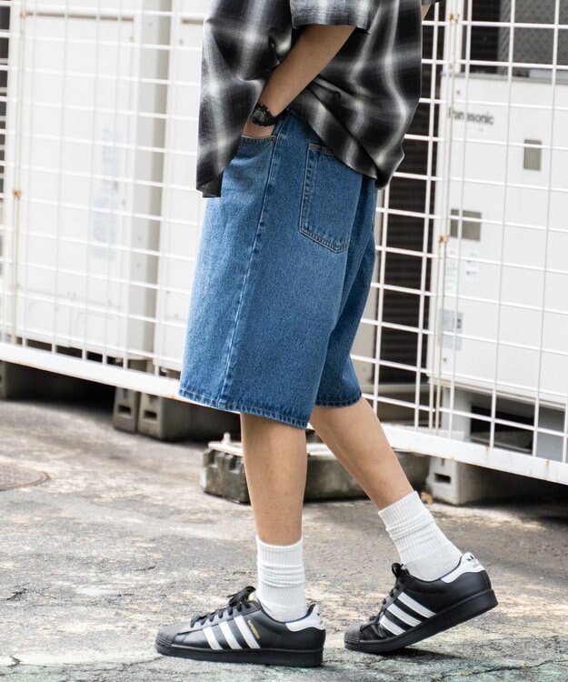 WEGO 【ウエストゴム/手洗い可】デニムバギーショーツ デニム中濃加工色