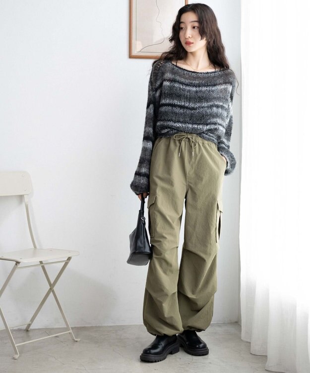 WEGO 【ウエストゴム】イージーパラシュートカーゴパンツ オリーブ