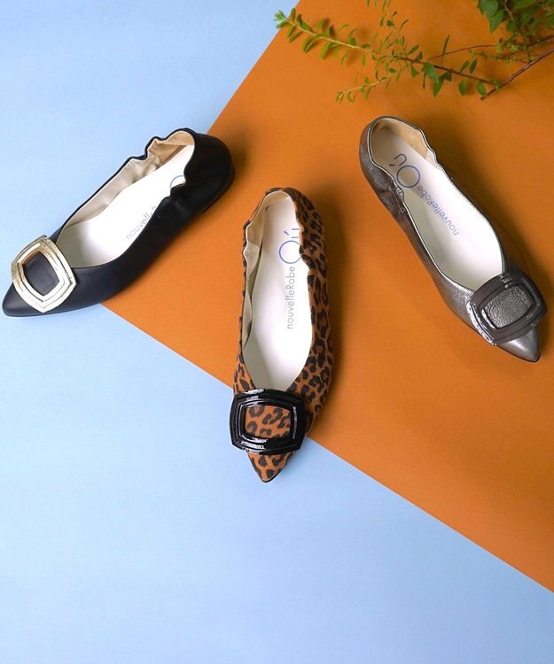 nouvelleRobe Oū 【本革・高反発】Buckle Ornament ポインテッドトゥ パンプス レオパード