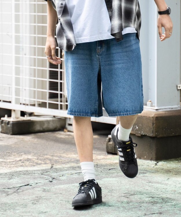 WEGO 【ウエストゴム/手洗い可】デニムバギーショーツ デニム中濃加工色