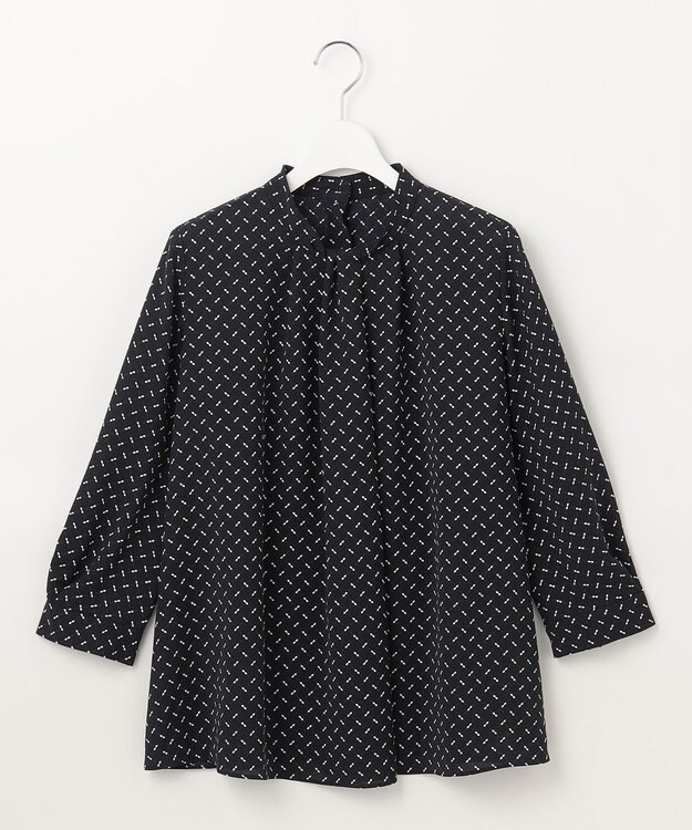 自由区 S 【セットアップ対応・洗える】ライトサテン8分袖 ブラウス ブラック系1