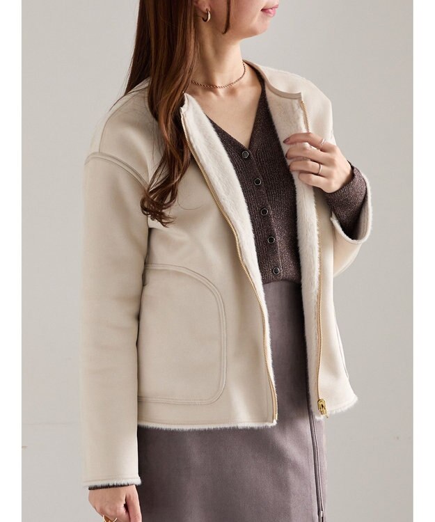 Te chichi リバーシブルファームートンブルゾン ベージュ