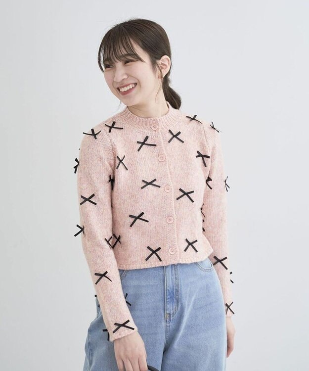 Green Parks ・ＡＮＤＳＥＡＲＣＨ　メニーリボンニットカーディガン Pink