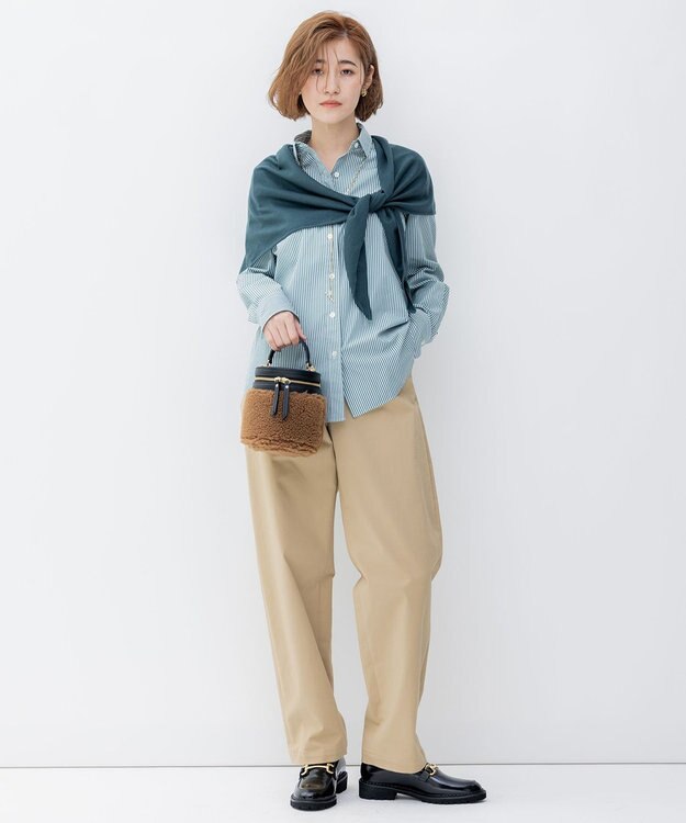 23区 L 【洗える】CANCLINI ベーシック シャツ グリーンストライプ