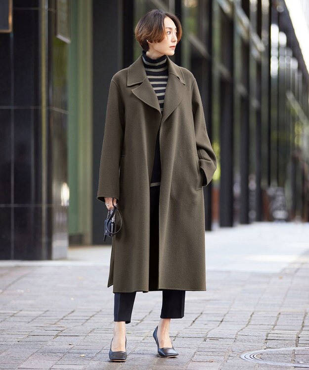 ICB ウールリバー ロングトレンチコート アッシュカーキ系