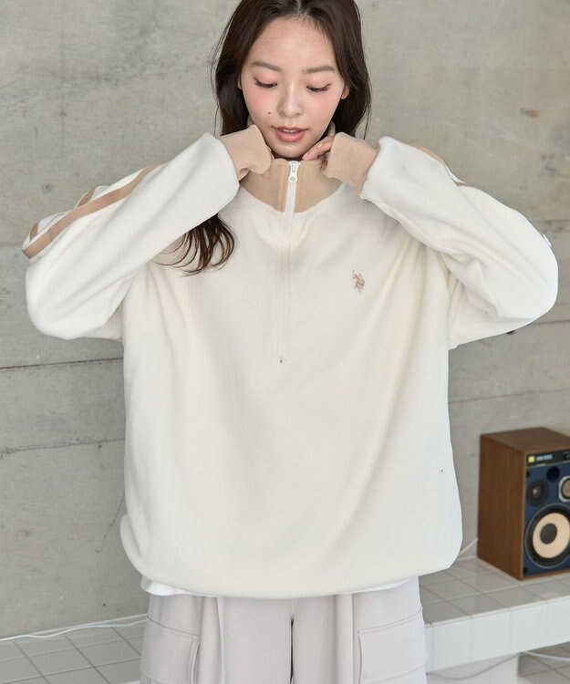 WEGO 【ユニセックス着用ITEM】USPOLOフリースハーフジッププルオーバー ホワイトその他
