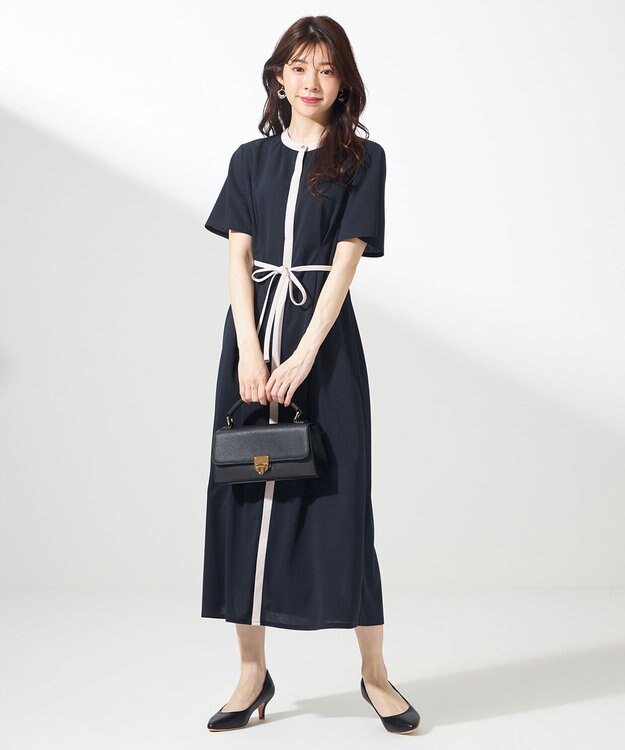 ANY SIS 【UVケア・ストレッチ・洗える】2WAYジョーゼットジャージー ワンピース ネイビー