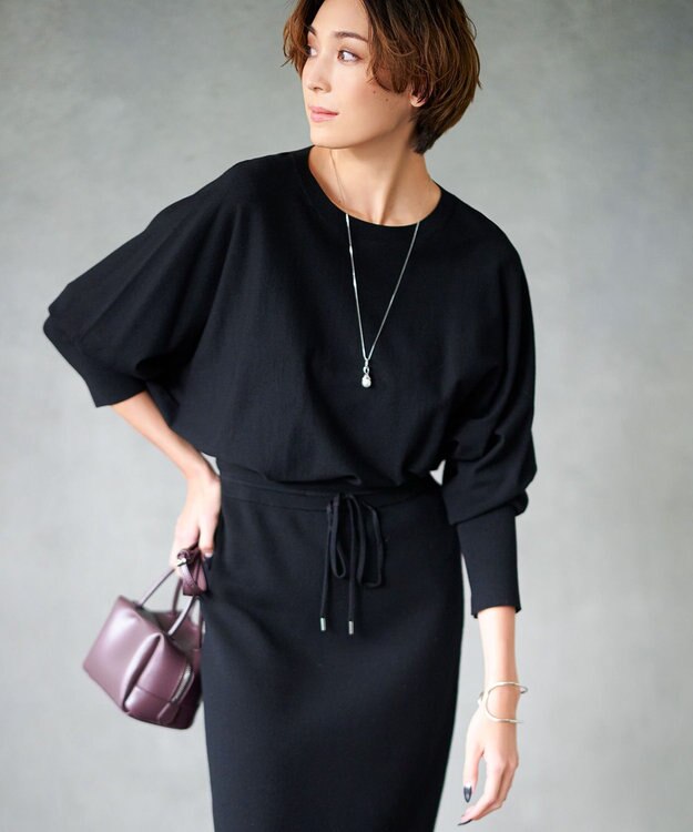 23区 L ヴィスコースストレッチ ドルマン ニット ブラック