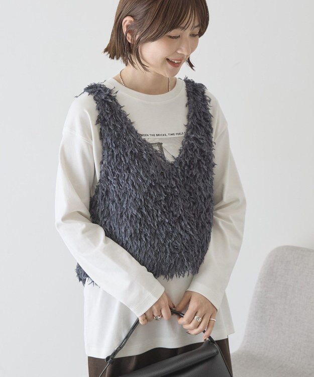 AMERICAN HOLIC 【選べる丈】フェザーVネックベスト Charcoal Gray