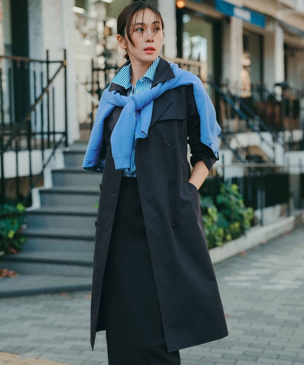 23区 L エアータンブラー TCギャバジン ロング トレンチコート ネイビー系