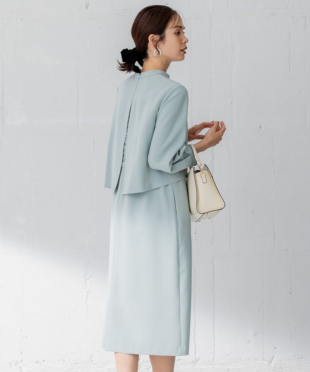 洗える】レースコンビダブルクロススタンドネック ワンピース