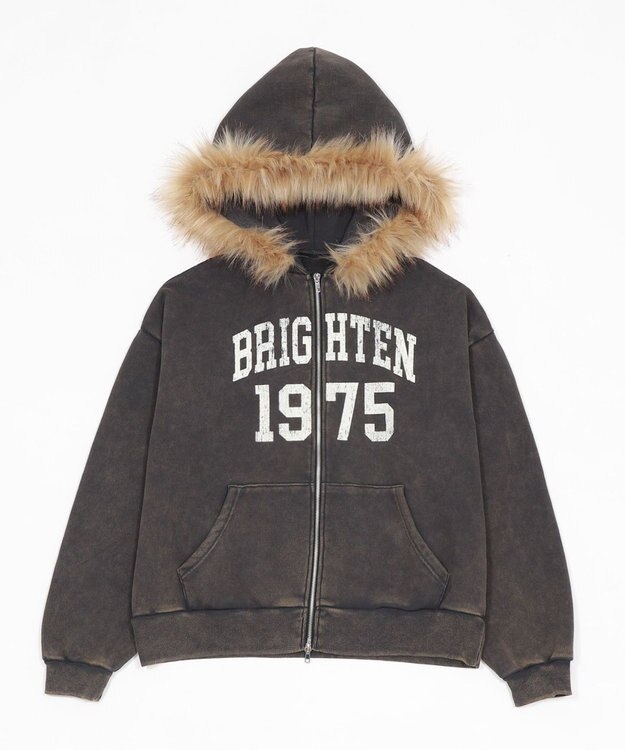 WEGO 裏起毛ファーフードBIGZIPパーカー ブラックその他