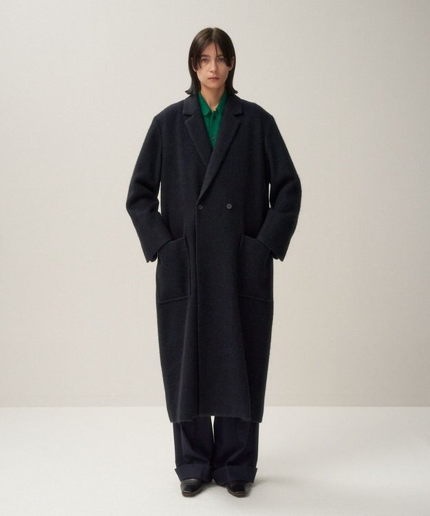ATON BABY ALPACA | ロングテーラードコート NAVY