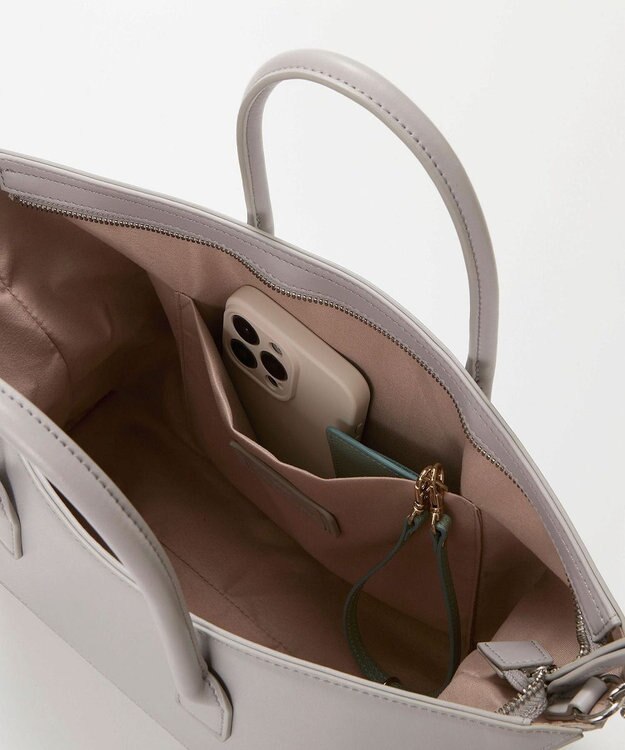 TOPKAPI 【TREASURE TOPKAPI】フェイクレザー ジオメトリック ショルダー付 トートバッグ ライトグレー