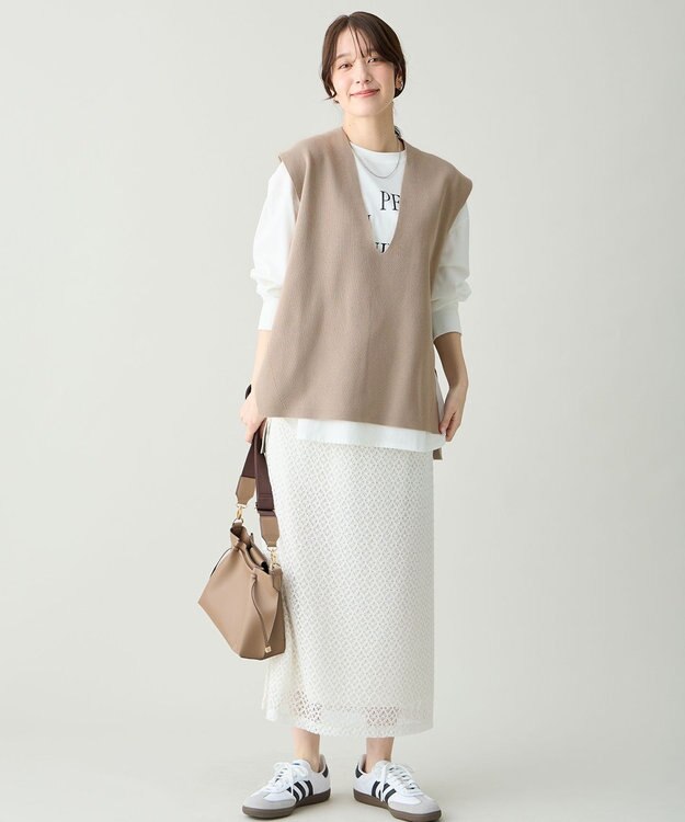 ANY Vネックニットベスト ベージュ