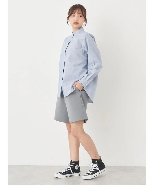 earth music&ecology スタンドフリルシャツ Stripe