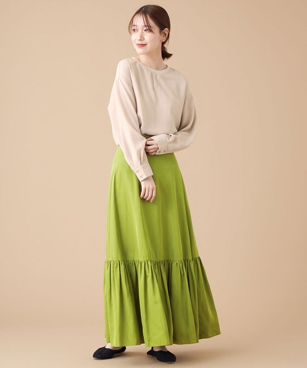 SHARE PARK LADIES 【ウォータープルーフ】　マキシティアードスカート ピスタチオ
