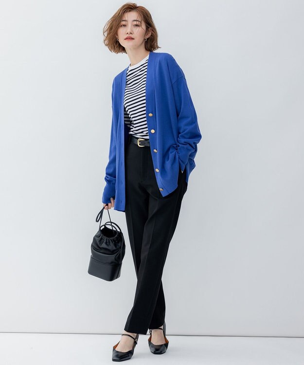 23区 【洗える】シルクコットン カーディガン ダルブルー系