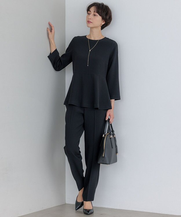 23区 【洗える】トリアセダブルジョーゼット ペプラム ブラウス ブラック系