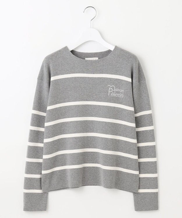 自由区 L コットンウールハイゲージボーダー ニット グレー×オフ