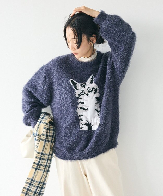 CRAFT STANDARD BOUTIQUE アニマルシャギーニットプルオーバー Navy
