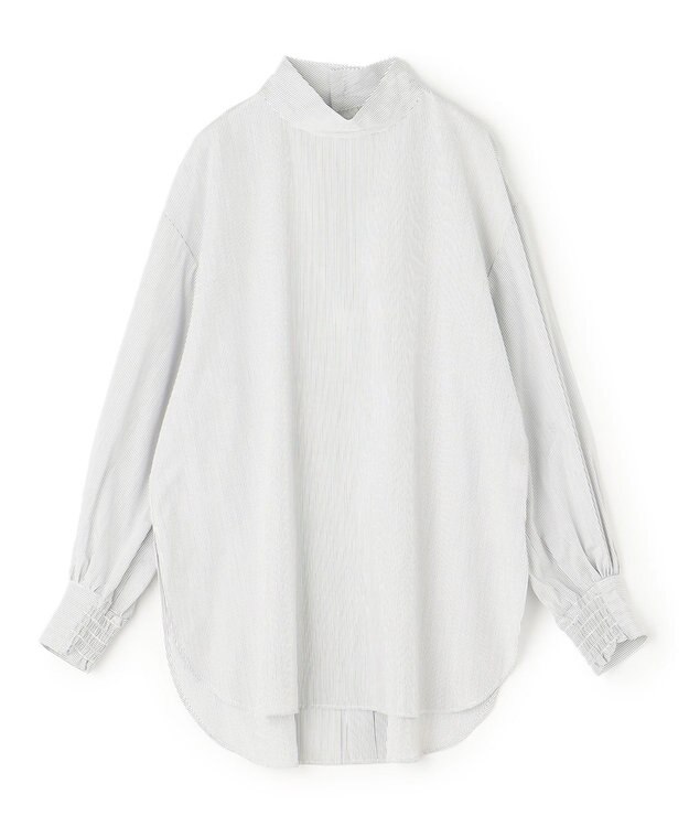 UNFILO ハイネックブラウス オフ×ブラックストライプ