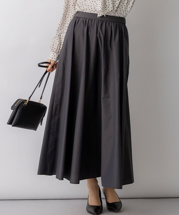 23区 L 【先行予約】ナイロンコットンタフタ フレアスカート ダークブラウン系