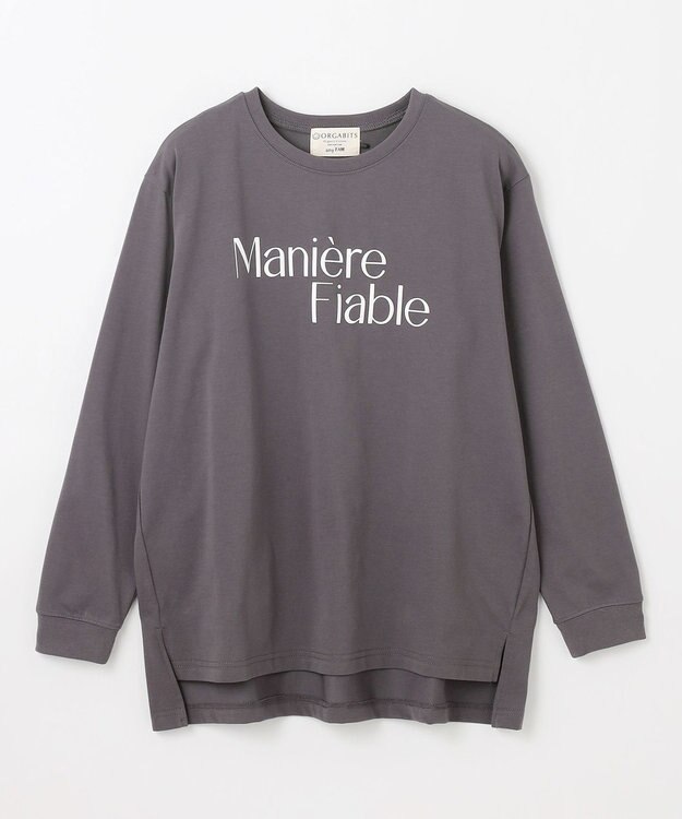 ANY L 【洗濯機可/接触冷感/UVケア】オーガビッツロングスリーブTシャツ チャコール×ロゴ