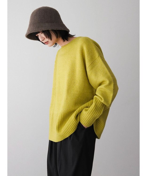 Green Parks ｆｕｗａっとメランジ袖リブ長めニットプルオーバー Green