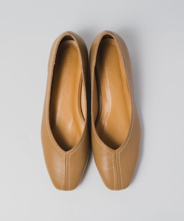 BONTRE 【PRECIEUX JOUET/プレシュウジュエ】デザインステッチVカットフラットパンプス キャメル