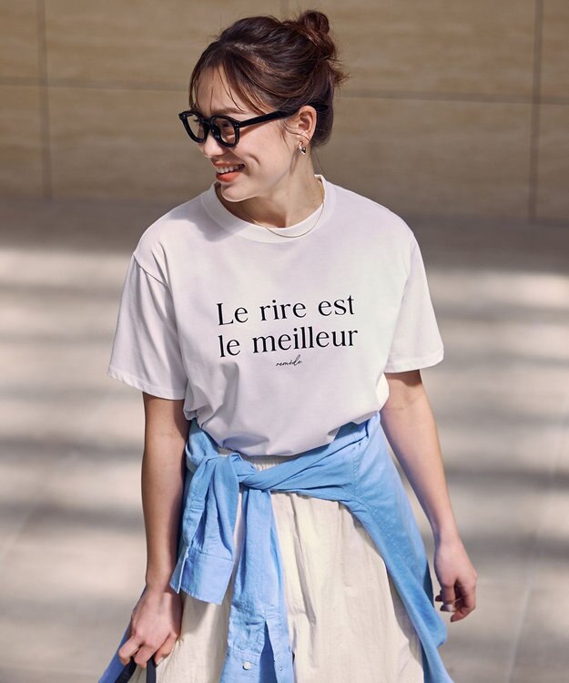 ANY アソートロゴラウンドヘムTシャツ ホワイト×フロッキーロゴ