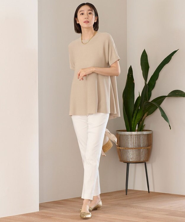 自由区 【WEB限定・洗える・XSサイズあり】ハイツイストコットンアセテートテントライン ニット ベージュ系