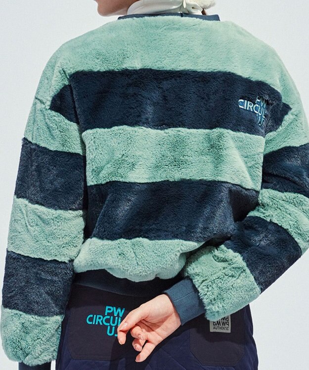 PW CIRCULUS 【ふわもこあったか/防寒/裏地付】【WOMEN】ボーダーフェイクファープルオーバー ネイビー系1