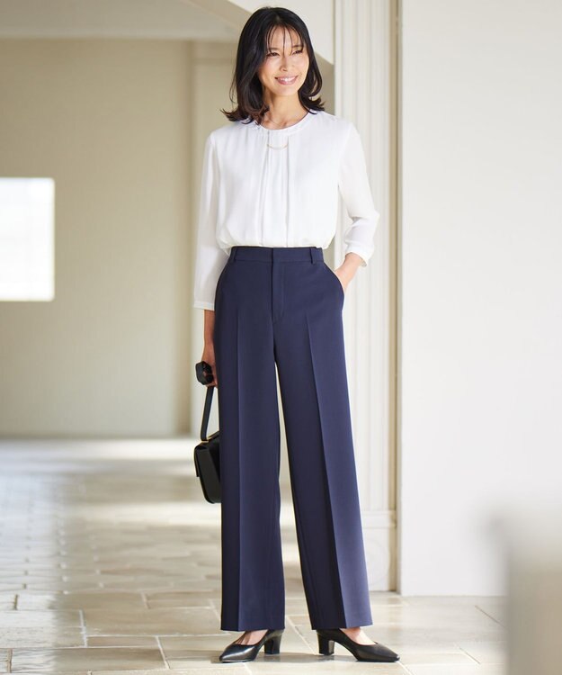 23区 L 【VERY3月号掲載/セットアップ対応】トリアセダブルジョーゼット フルレングス パンツ ネイビー系