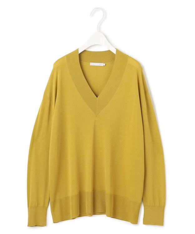 ICB L 【洗える】シルクヴィスコースハイゲージ Vネックニット イエローオーカー系