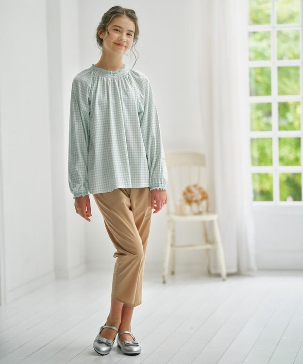 組曲 KIDS 【150-160㎝】シャーリングチェック トップス ミント系5
