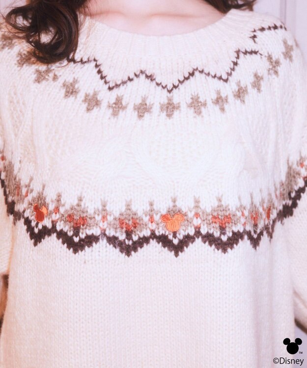 earth music&ecology 【予約】Disney/ミッキー刺繍ノルディックニットチュニック アイボリー