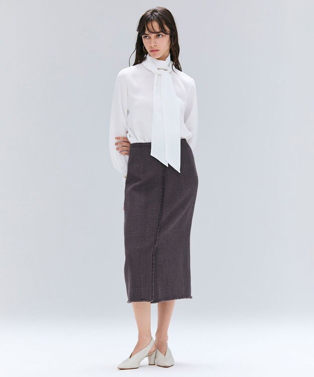 BEIGE， MULLIN / ウールツイードフロントベントスカート Warm Gray