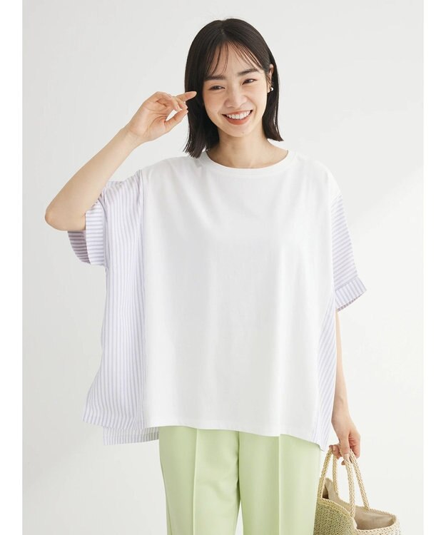 Green Parks 異素材脇切り替えドッキングプルオーバー Off White